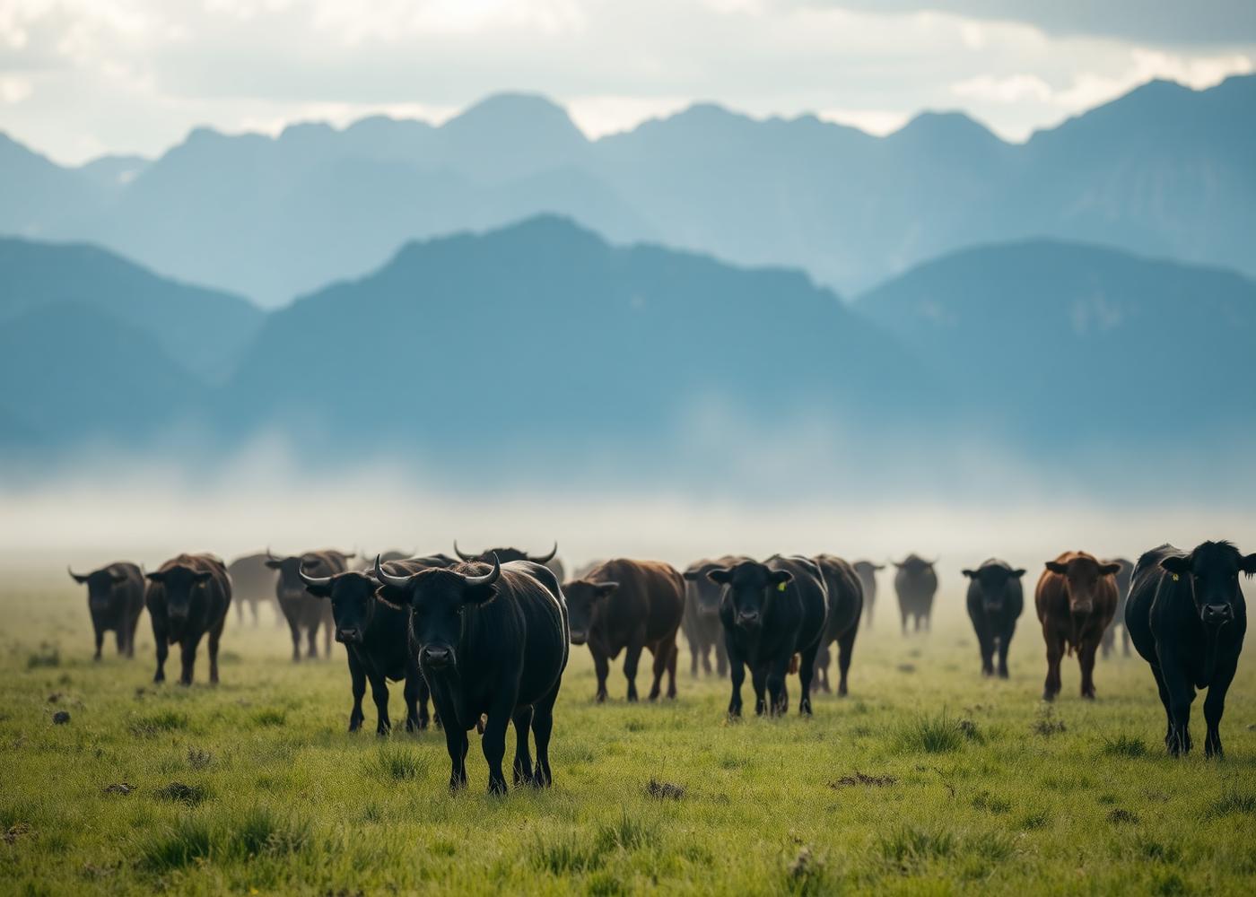Herd of black angus grazing